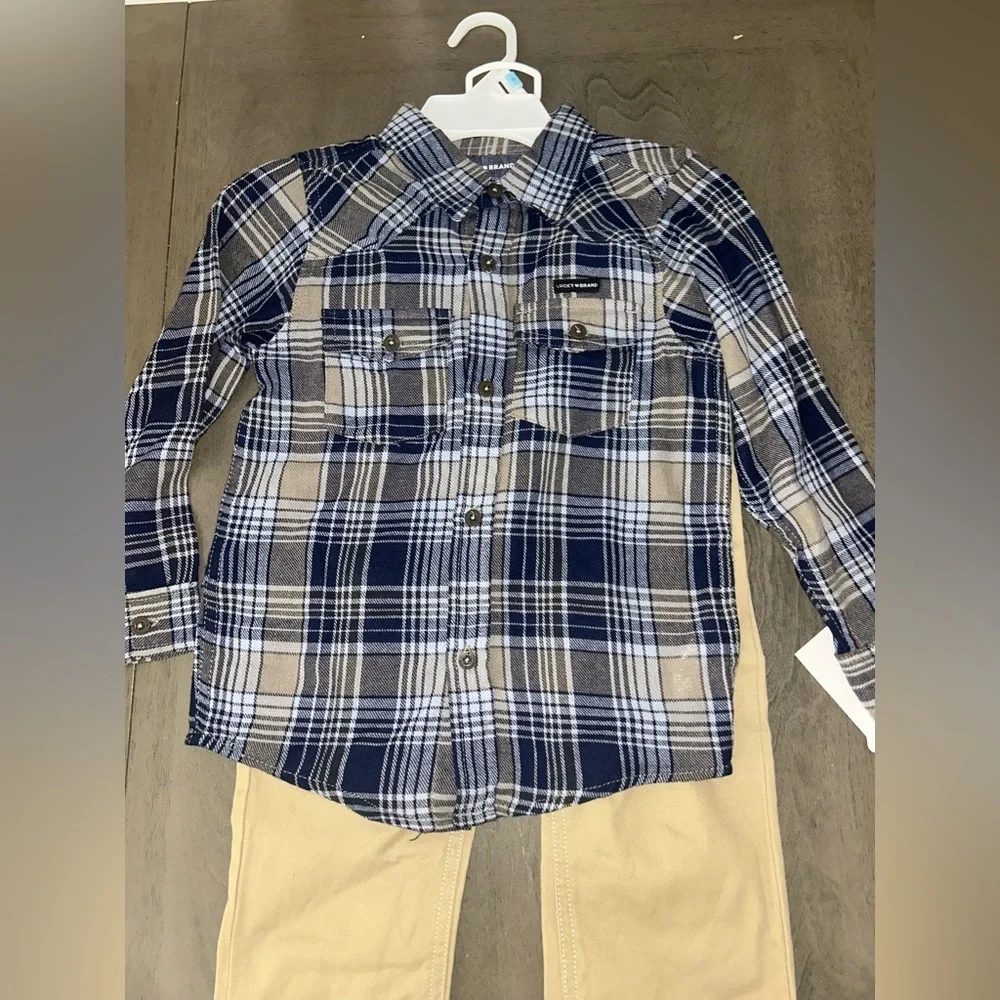 Lucky Brand Blue Plaid Shirt and khaki pants set